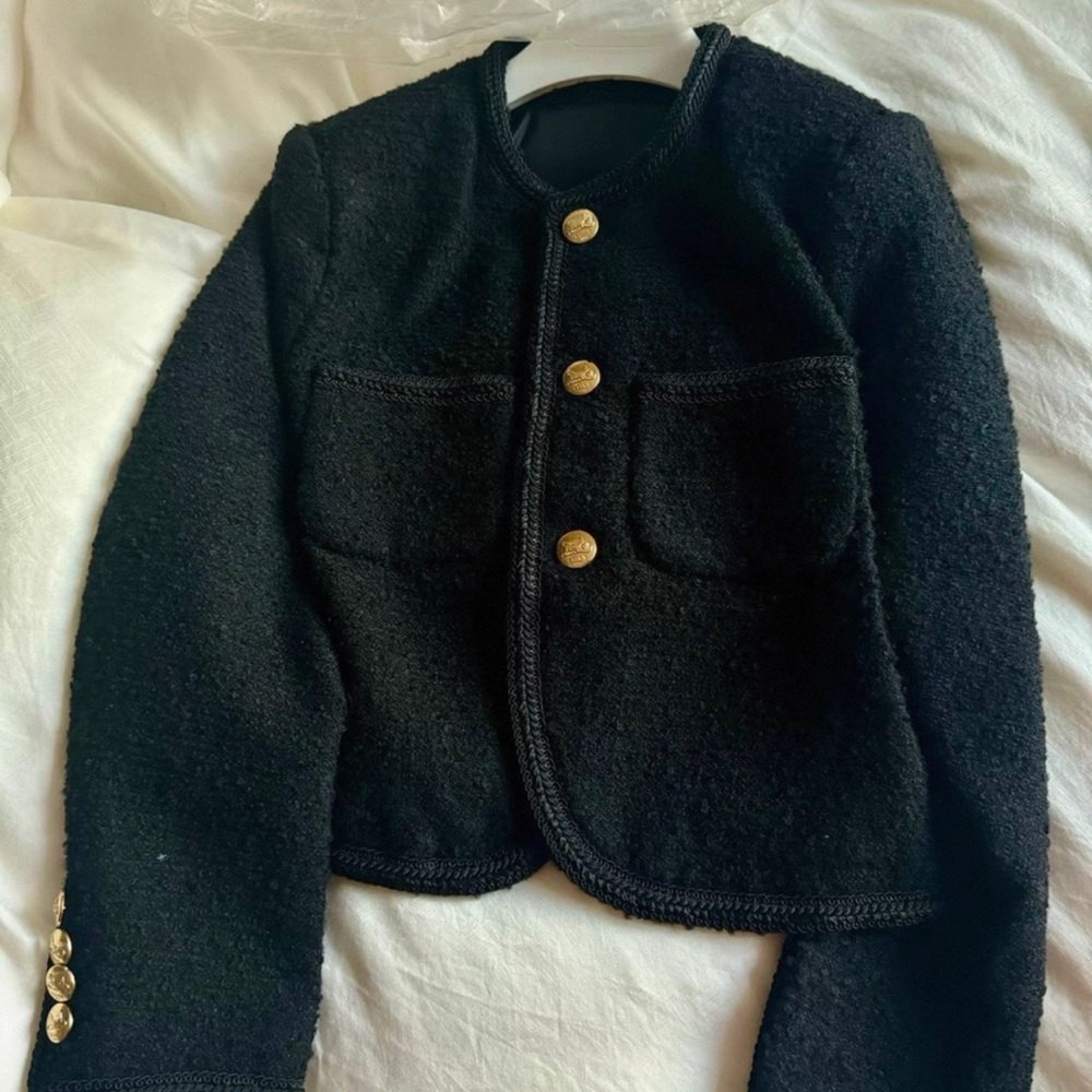 Celine Elegant Black Blazer with Gold Accents